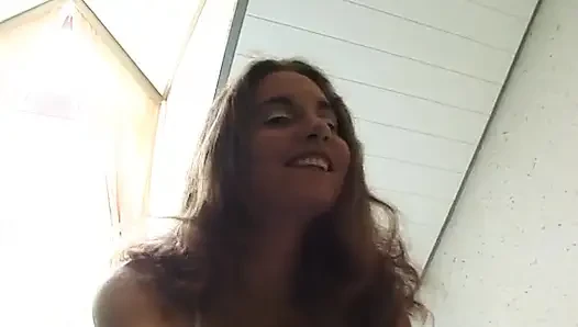 Small titted brunette teen loves rubbing her wet pussy