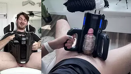 His FIRST TIME putting his big, uncut dick into his XT5 Auto Stroker Toy till he CUMS - TOY REVIEW