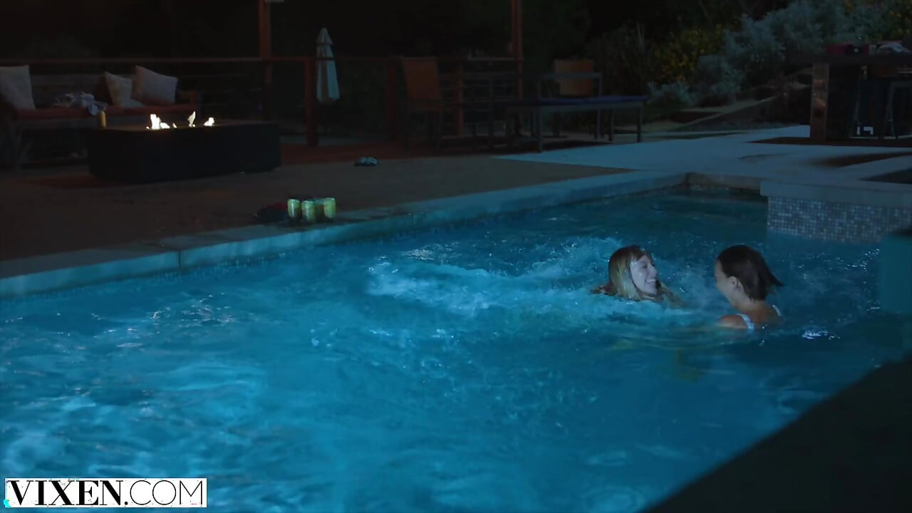 VIXEN - Janice Griffith and ivy wolfe sneak into backyard for nighttime pool fun
