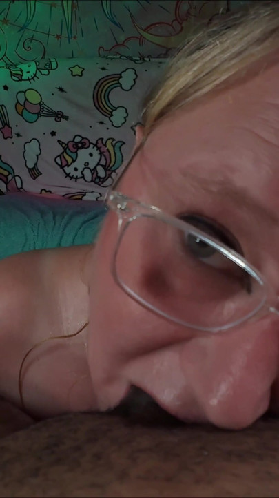 Throat Goblin 129 Blonde with Glasses Deepthroats Thick Cock - Sloppy Interracial Blowjob