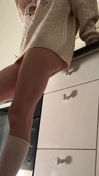 Amazingly beautiful petite blonde hot college girl in her dormitory kitchen getting ready for Christmas Party | Clip 1