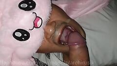 Devouring daddy's hot cum! After college, sissy femboy got hungry and decided to eat cum!