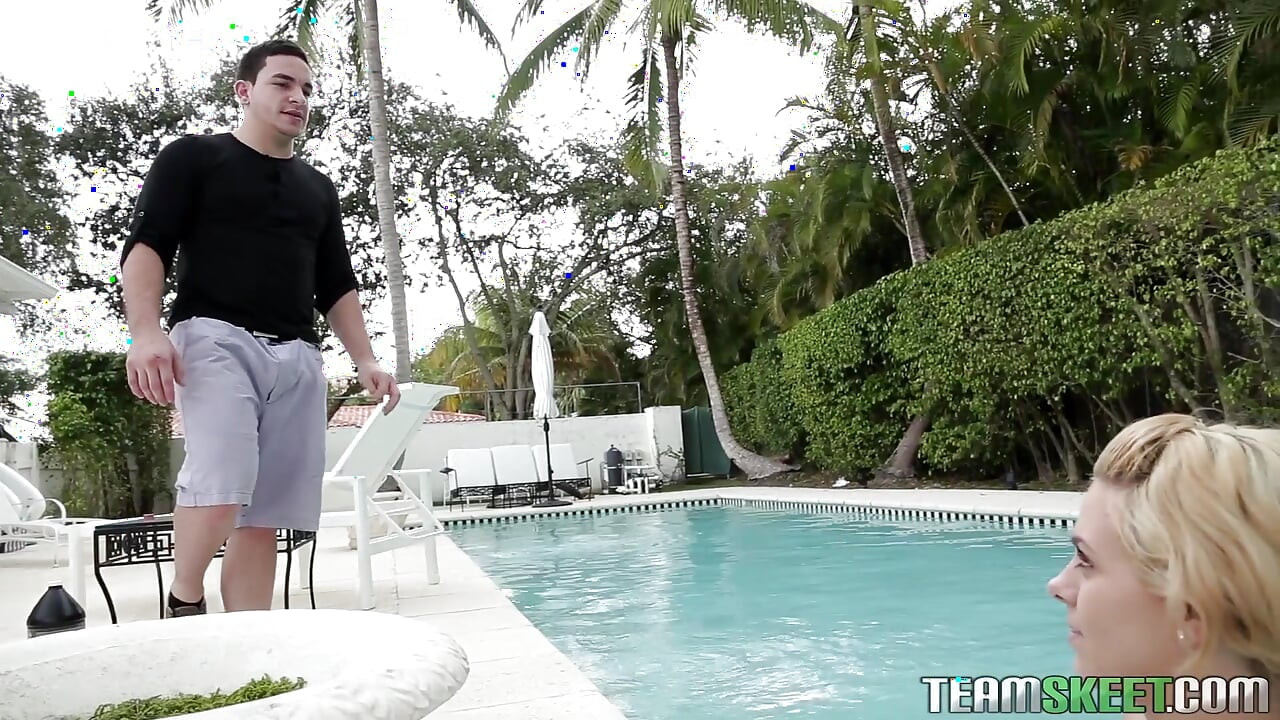 Fit blonde babe gets fucked by her big dick pool boy