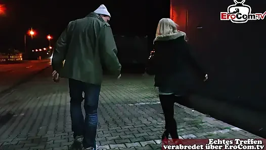 Skinny German blonde teen persuaded to have sex from the street