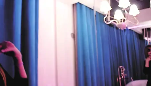 Leather mistress Eva Latex hot food fetish kink BDSM boots MilF mature solo kink dominatrix bathroom