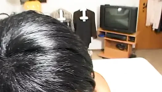 Hairy ebony teen sucks white cock