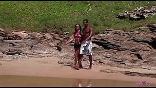 A Tanned Brunette Takes a Black Guy to the Beach to Bang Her Tight Pussy
