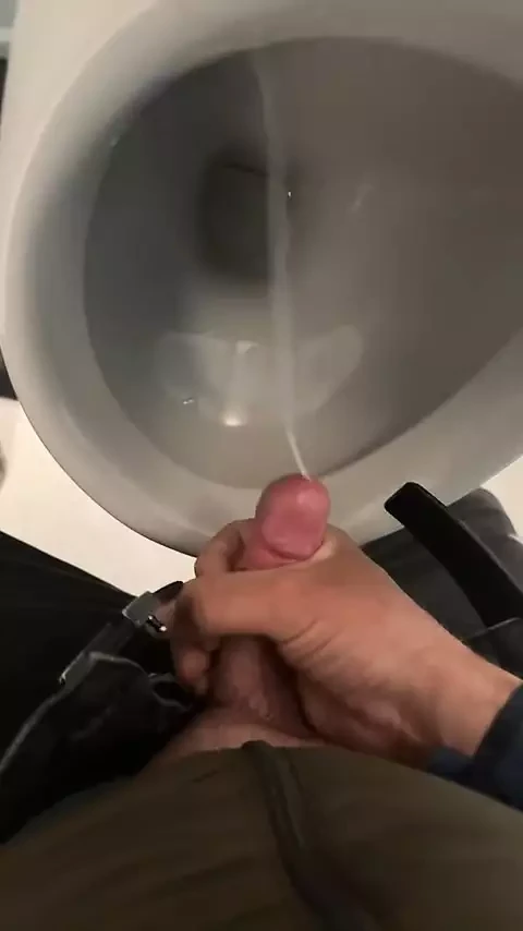 Handjob at work in public restrooms