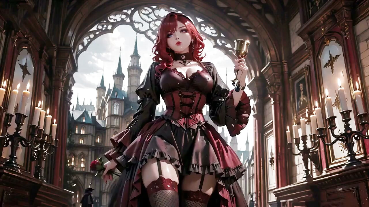 Röd goth gudinna vs. blond ren ängel! Kontrast mellan den dimmiga kyrkan och det starka vita sovrummet.