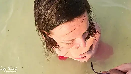 Outdoor blowjob at sea