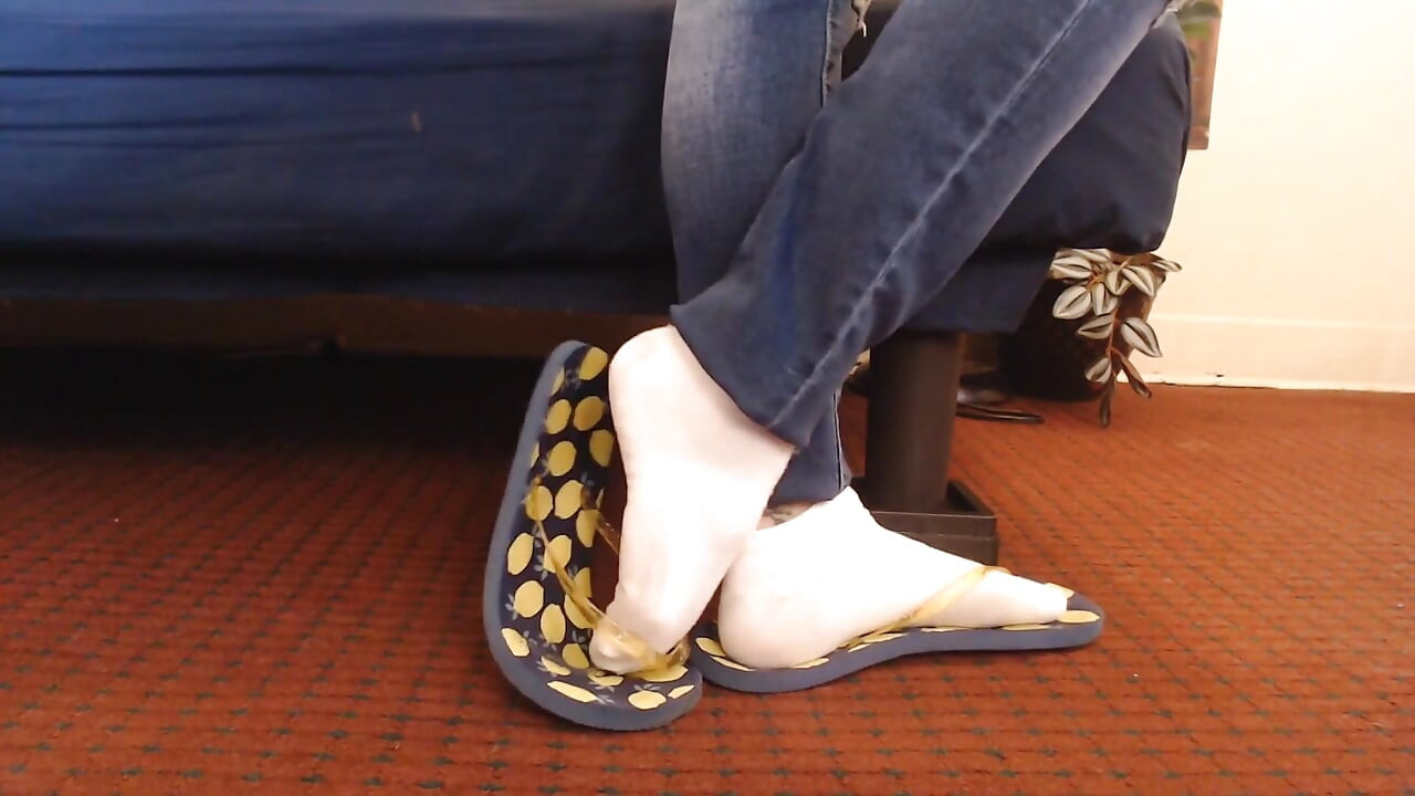 White Ankle Socks Big Worn Flip Flops