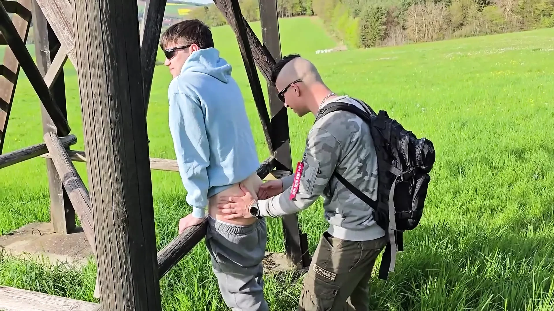 Gay Boys Fuck Bareback by the Hunting Stand