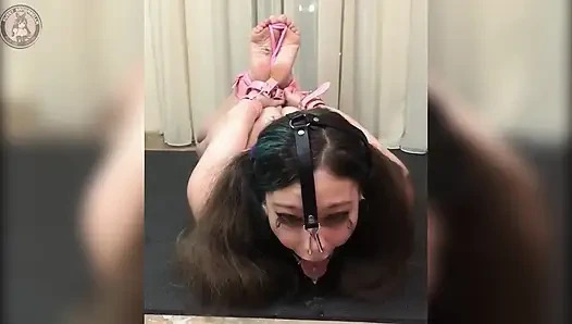 Hogtied sürtük, burun kancası, halka ağzına boşalma