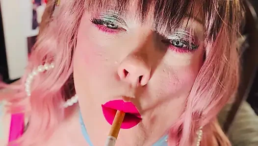 Tina Snua Is Stunning In Pink Leather & Chain Smoking - BBW OMI OME Snap Inhales Drifting Smoke