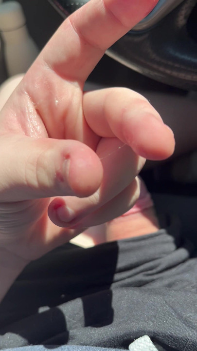 heavy precum in the car parked in public lot