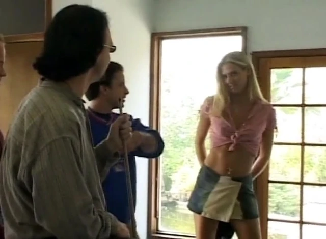 Blonde teen got double fucked in gang bang session