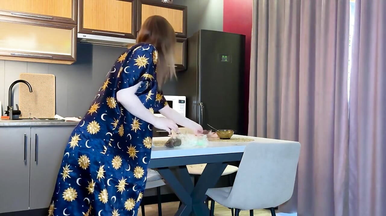 Kitchen Dry Hump Stepsister Ends with Cum on Shorts
