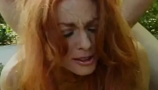 Horny dude rides superb redhead MILF outdoors