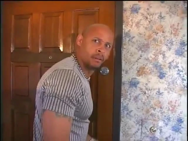 Bald black stud fucks sexy ebony hoe indoors