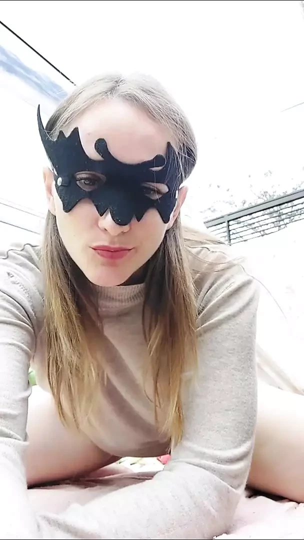 Girl enjoys the masturbation with a vibrator dildo outside her car and outdoors until reaching orgasm