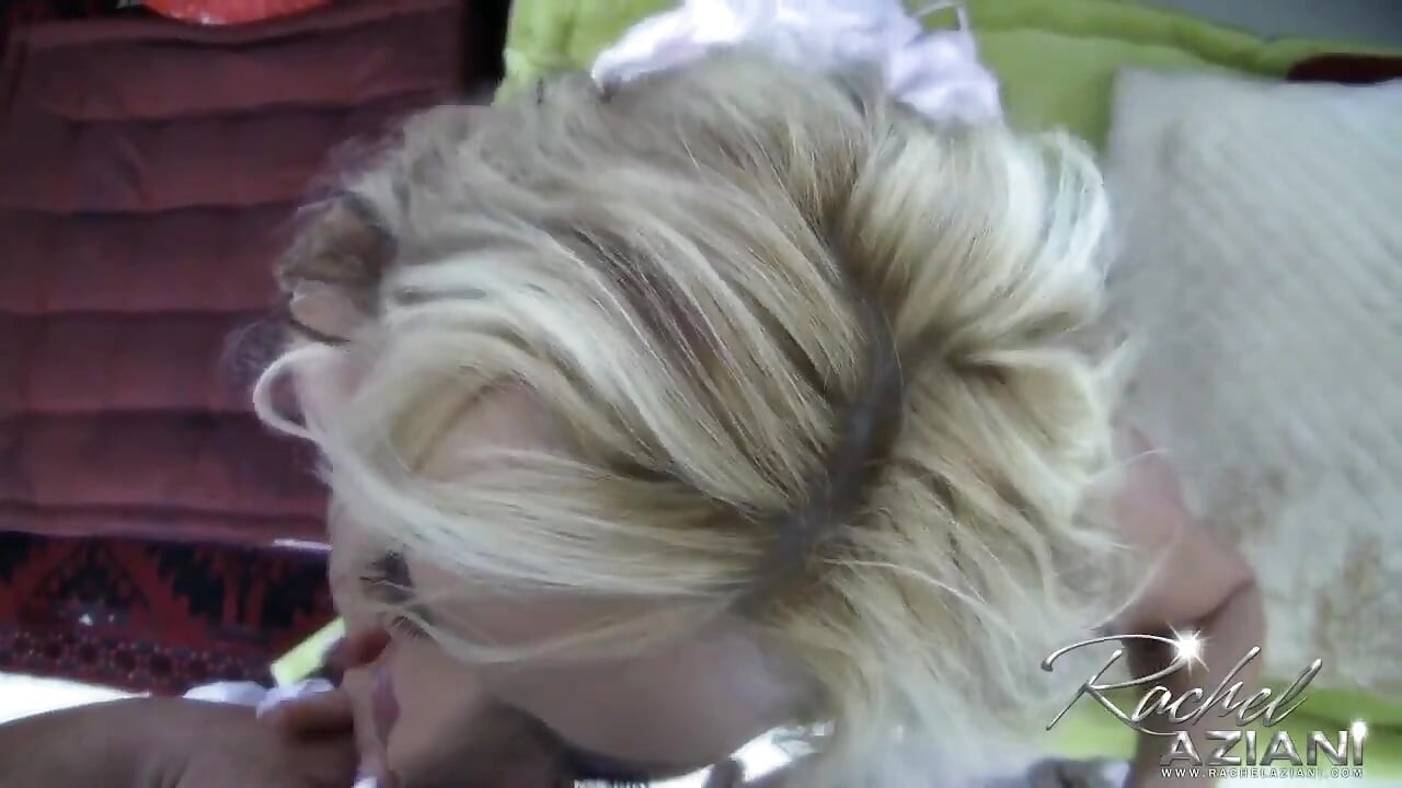 Rachel gives cameraman POV blowjob