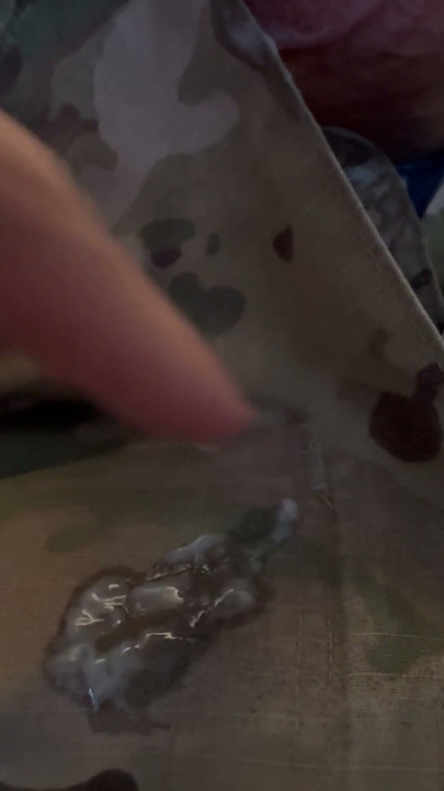 jerking at my sarge's desk - shooting loads of cum in my uniform in my barracks | Clip 1