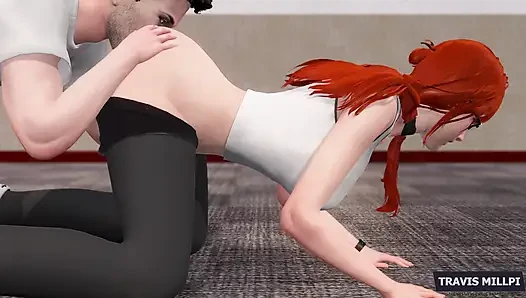 Seksi hatun yoga pantolonuyla çalışıyor