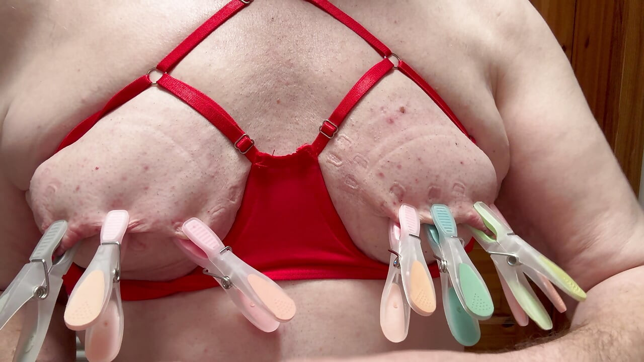 Clothespins on the tits leave deep marks