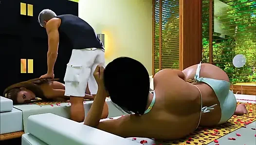 Massage Guy Seduce Anna And Fingering Her Hairy Pussy In Parlor