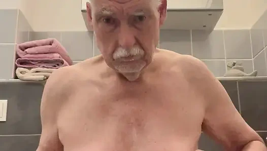 In the morning in the bathroom