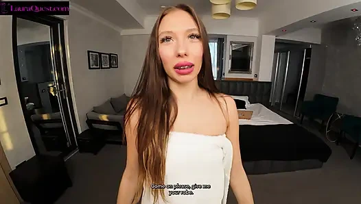 Wrapped In A Towel After An Elevator Encounter, She Seduces A Stranger In His Hotel Room