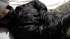 Gay leather biker cums on jacket