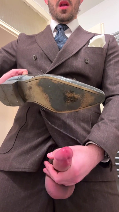 Businessman in Suit Jerks off on His Patent Leather Shoes