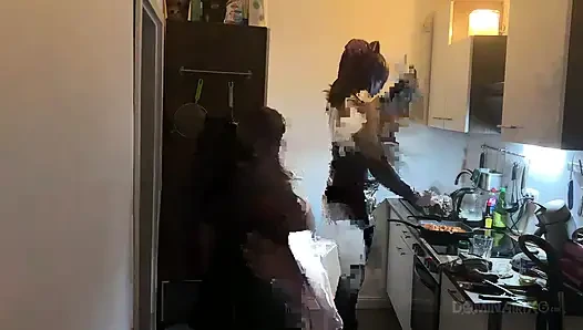 Dominant MILF Stretches Latex Sub's Ass Wide in Kitchen