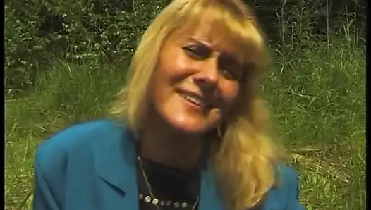 Hairy blonde mature have a nice time outdoors