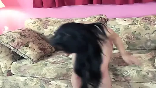 Seductive Brunette Strips and Sucks Throbbing Cock Eagerly