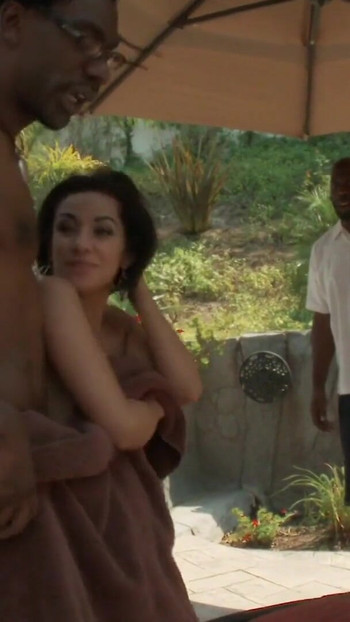 Thrilling moment from "Olive skin honey rubs her pussy while riding black dick"