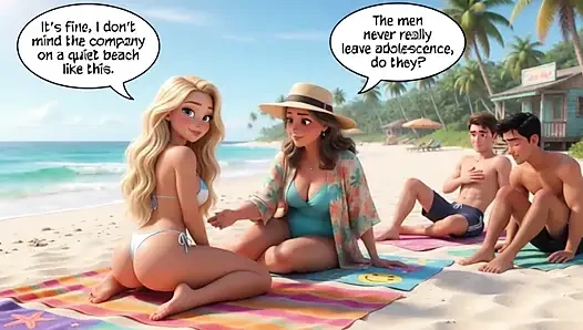 Married Blonde's Beach Tease Becomes Wild House Game with Husband and Young Men (AI generated)