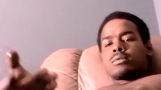 Young black straight amateur jacks off his cock and cums