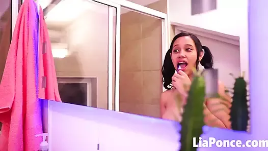 Hardcore Latina teen Lia Ponce takes a shower after sex