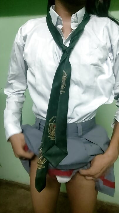 cute indian femboy in school dress strip tease