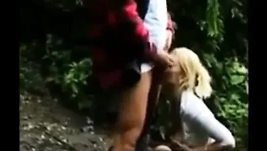 German blonde sucks and fucks outside WHAT'S HER NAME???