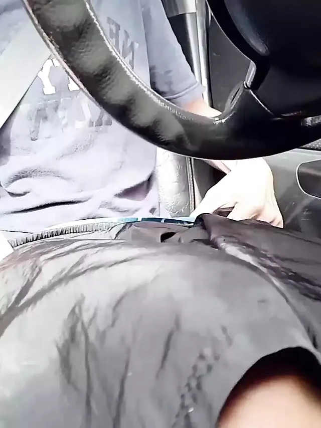 Masturbate while driving with cock ring and little dildo on