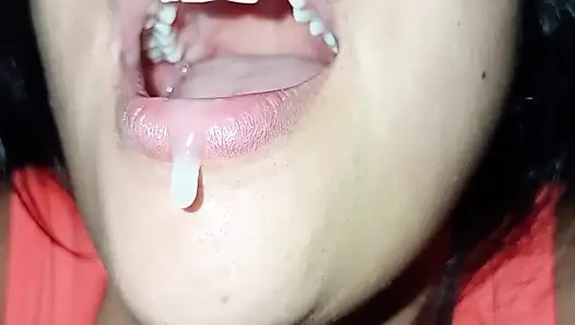 I squeeze all the milk out of her mouth and swallow all her cum