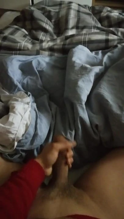 Jerking off my big asian cock in the morning