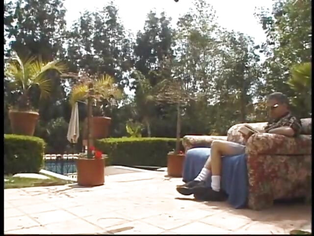 Virgin teen blonde fucks hard at poolside in sofa