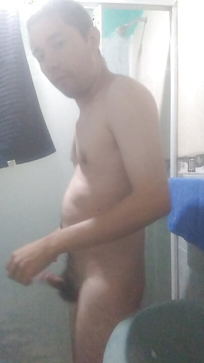 Man has fun before shower