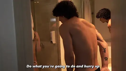 Stepson prank steals his busty stepmother's towel, leaving her freezing naked.