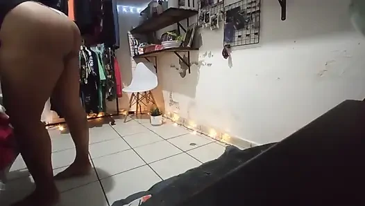 Big Ass Brunette Mexican Folding Clothes in Thong