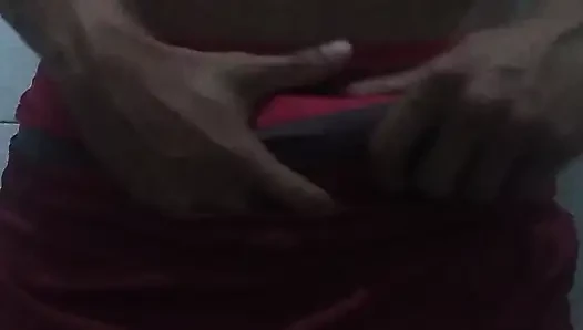 Showing off his big, thick cock in shorts and red underwear